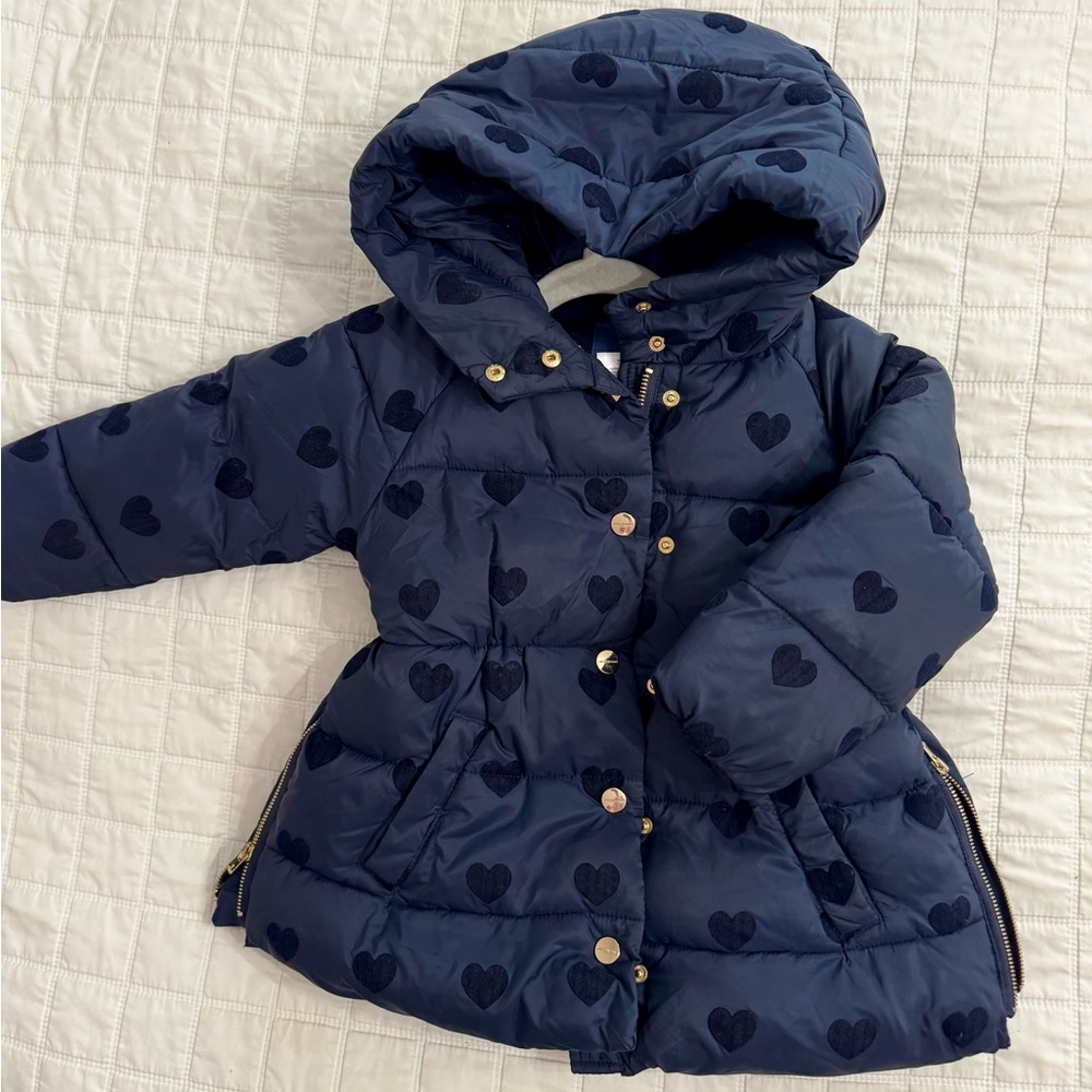 Jacadi Navy Heart Patterned Puffer Coat - Picture 10 of 14